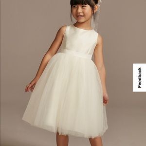 Flower Girl Dress with Tulle Skirt and Ribbon Tie Waist
